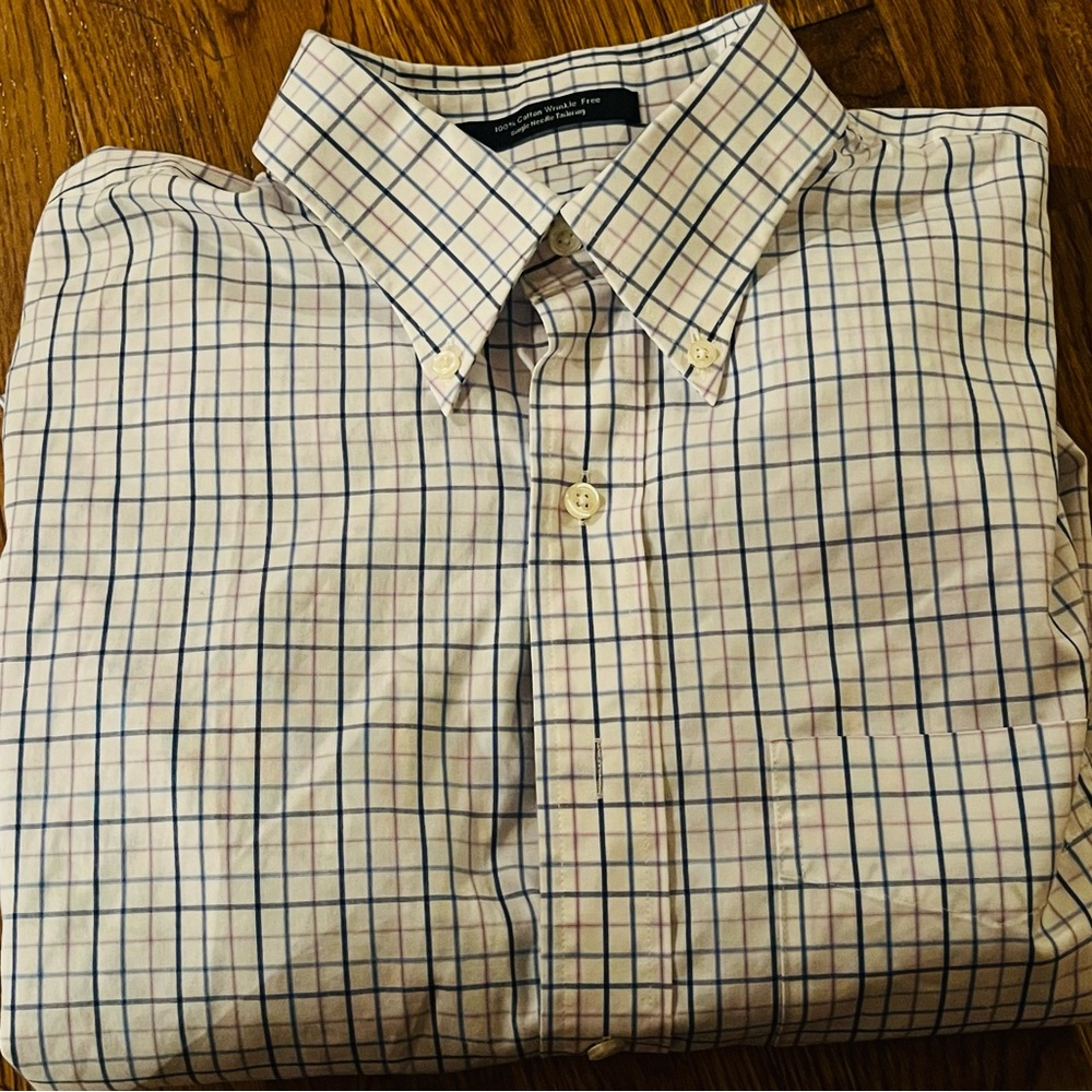 Overton Plaid Long Sleeve Dress Shirt, white/tan/blue, size L